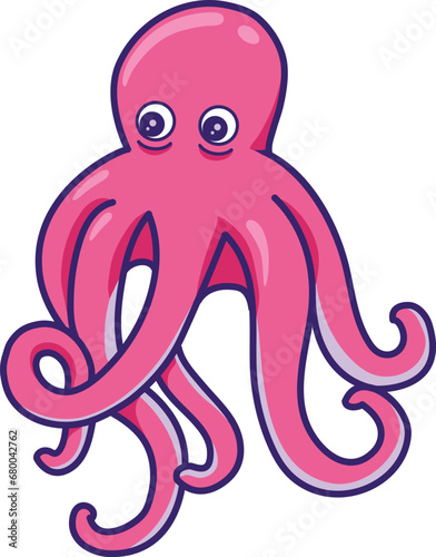  Octopus cartoon illustration isolated on transparent background. Cute Pink Octopus icon Vector graphic for menu of seafood restaurant, mascot, logo, clipart, label, packaging in market and store