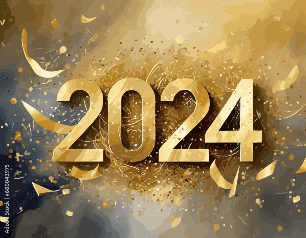 modern 2024 new year eve background with golden confetti Stock