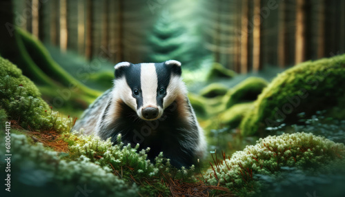 Horizontal photograph of a badger in a forest, exquisite detail, for 'Scientific American'.  © Cad3D.Expert