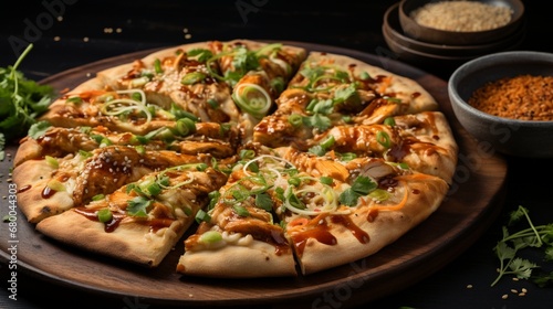 Thai Chicken Pizza with a sprinkle of sesame seeds and green onions, adding a touch of sophistication to its presentation.