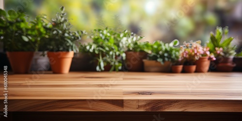 Vibrant Houseplants Bask on a Rustic Wooden Table, generative ai