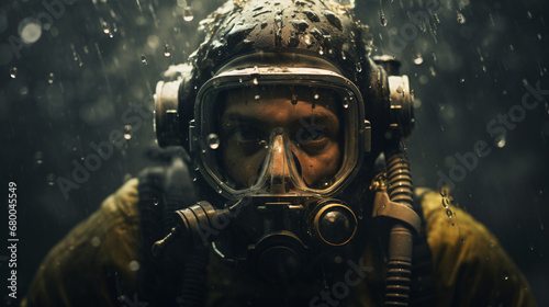 Portrait of a diver under water.