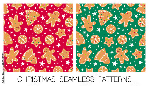 Set of cute cookies with snow and star seamless pattern design for christmas holidays background. photo