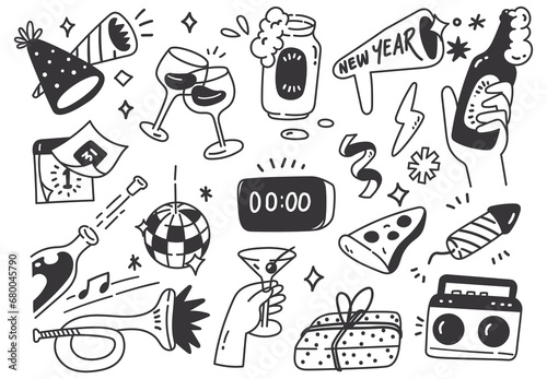 Set of Hand Drawn New Year Doodle