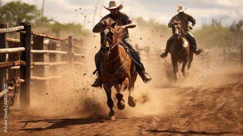 A cowboy's extraordinary horsemanship takes center stage as he navigates through a challenging obstacle course.