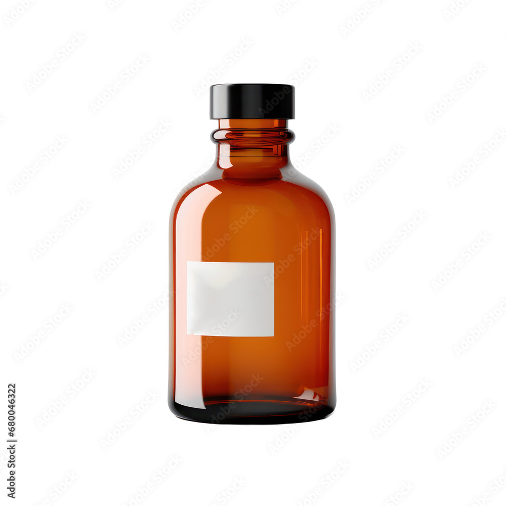 amber glass bottle of medicine or cosmetic products mockup isolated on transparent background,transparency 
