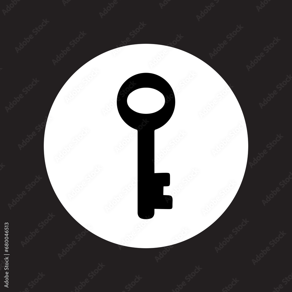 Key icon vector. Key logo design. Key vector icon illustration in circle isolated on black background	