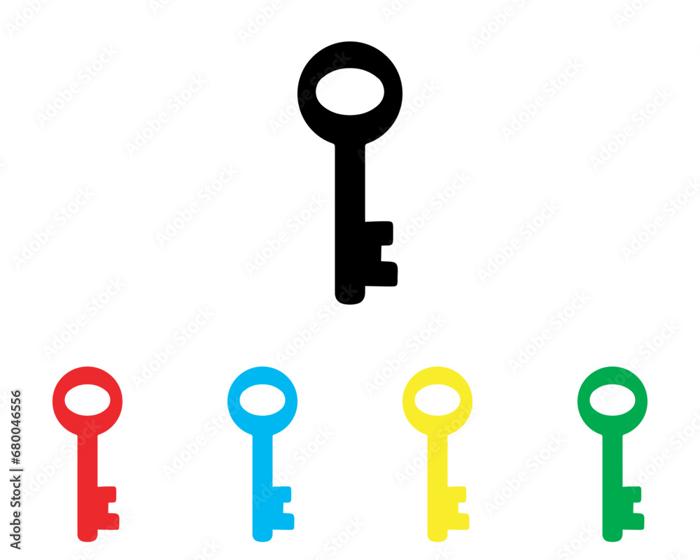 Key icon vector. Key icon sign symbol in trendy flat style. Set elements in colored icons. Key vector icon illustration isolated on white background Key icon vector. Key icon sign symbol in trendy flat style. Set elements in colored icons. Key vector icon illustration isolated on white background
