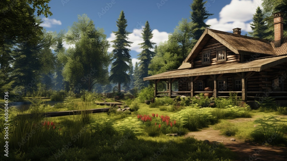 A cozy log cabin serves as the perfect retreat for farm guests, nestled among the trees. A cozy log cabin serves as the perfect retreat for farm guests, nestled among the trees.