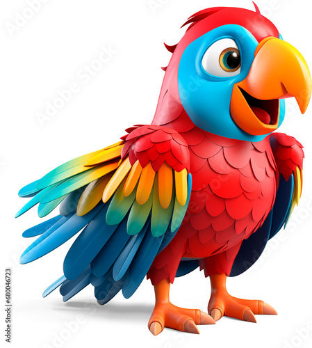 cartoon 3d model of a parrot, smile and friendliness