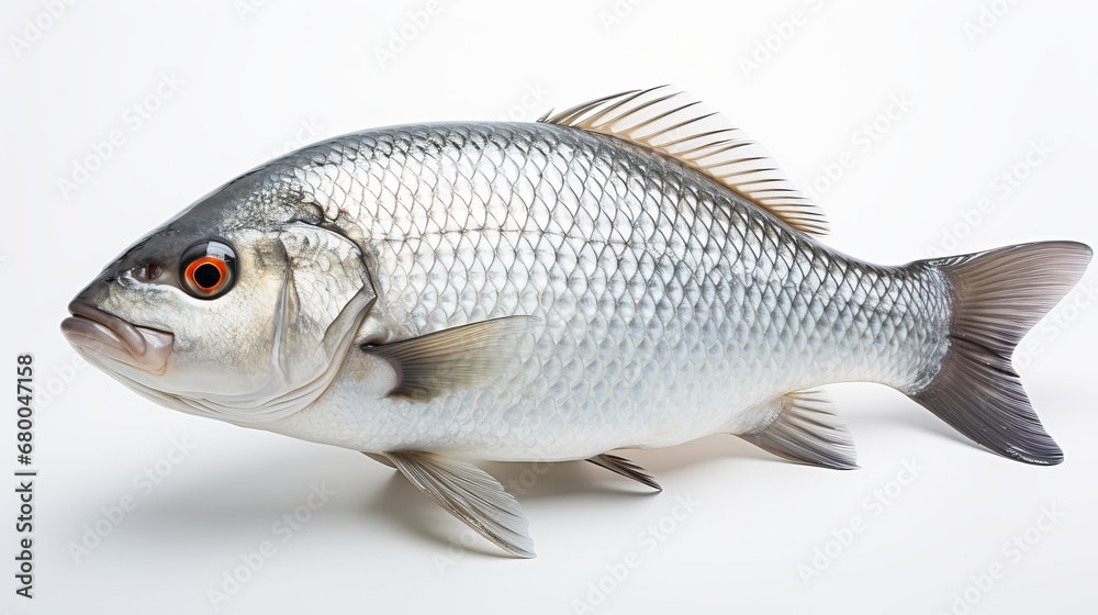 A Lone Goldfish Gleams Against a Pristine White Background, generative ai