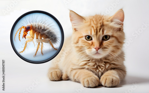 fleas on the cat. Infection and protection photo