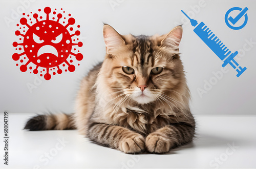 Sick sad cat on a white background. Virus and vaccination photo