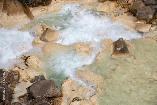 Blue lake in Giresun. The river flows blue due to soda water. Kuzalan nature park. It is located near the Kuzalan waterfall. local name mavi gol