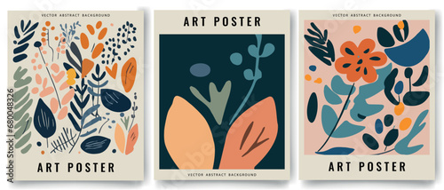 Natural hand drawn pattern drawing with abstract shapes, strokes, flowers and leaves. Simple illustrated modern style. Design for wall poster, print, cover, banner. Vector art illustration.