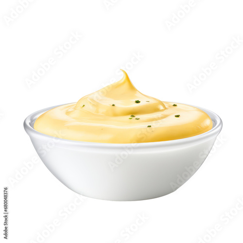 bowl of mastard dip sauce,mastard sauce in white small bowl isolated on transparent background,transparency  photo