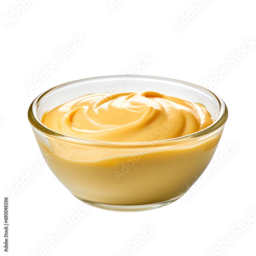 bowl of mastard dip sauce,mastard sauce in white small bowl isolated on transparent background,transparency 