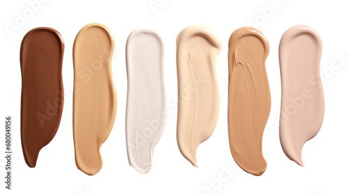 Different shades of liquid foundation,shades of cosmetic cream isolated on transparent background,transparency 