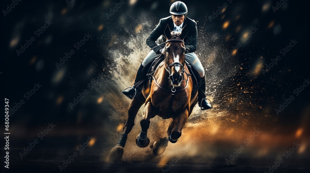 A dynamic image of a dressage rider executing a perfect half-pass on a stunning horse. A dynamic image of a dressage rider executing a perfect half-pass on a stunning horse.