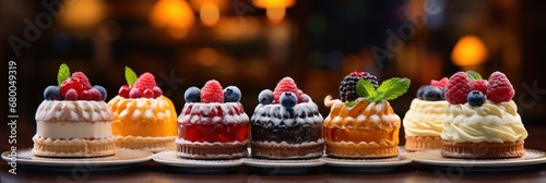 a photo of delectable petit cakes adorned with romantic decorations