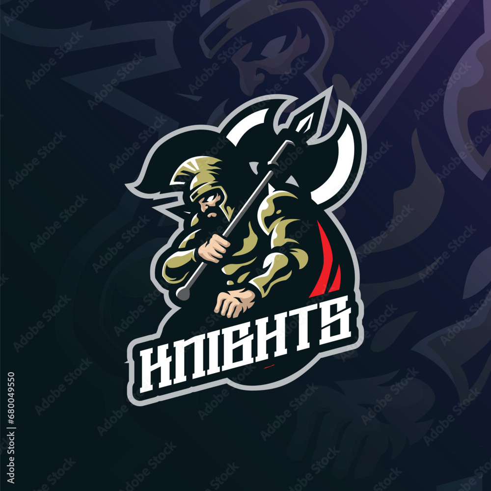 Knight mascot logo design vector with concept style for badge, emblem and t shirt printing. Knight illustration for sport and esport team.