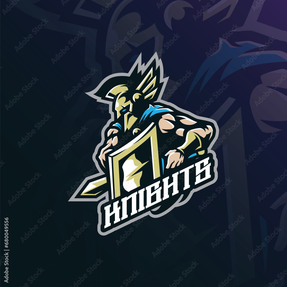 Knight mascot logo design vector with concept style for badge, emblem and t shirt printing. Knight illustration for sport and esport team.