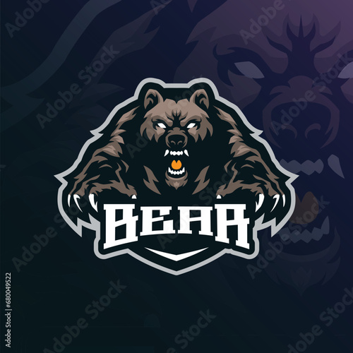 Bear mascot logo design vector with concept style for badge, emblem and t shirt printing. Angry bear illustration for sport and esport team.
