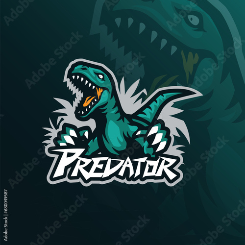 Predator mascot logo design vector with concept style for badge, emblem and t shirt printing. Angry raptor illustration.