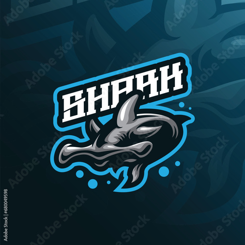 Shark mascot logo design vector with concept style for badge, emblem and t shirt printing. Angry marlins shark illustration for sport and esport team.