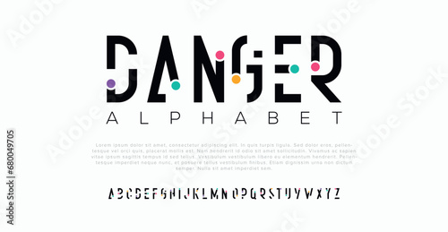 DANGER Modern abstract digital alphabet font. Minimal technology typography, Creative urban sport fashion futuristic font and with numbers. vector illustration. photo