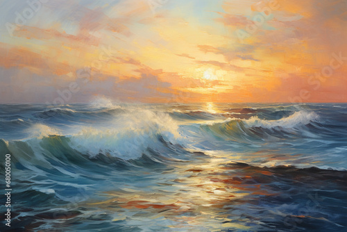 Sunset over the ocean, oil painting © Kritchanok