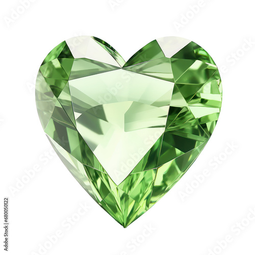 light green heart diamond isolated on transparent background,transparency 