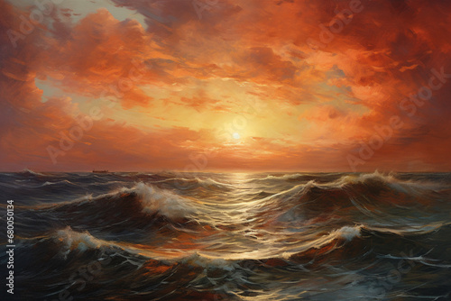 Sunset over the ocean  oil painting