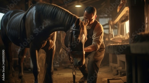 A farrier expertly trims a horse's hooves, ensuring their well-being. © Muzamil