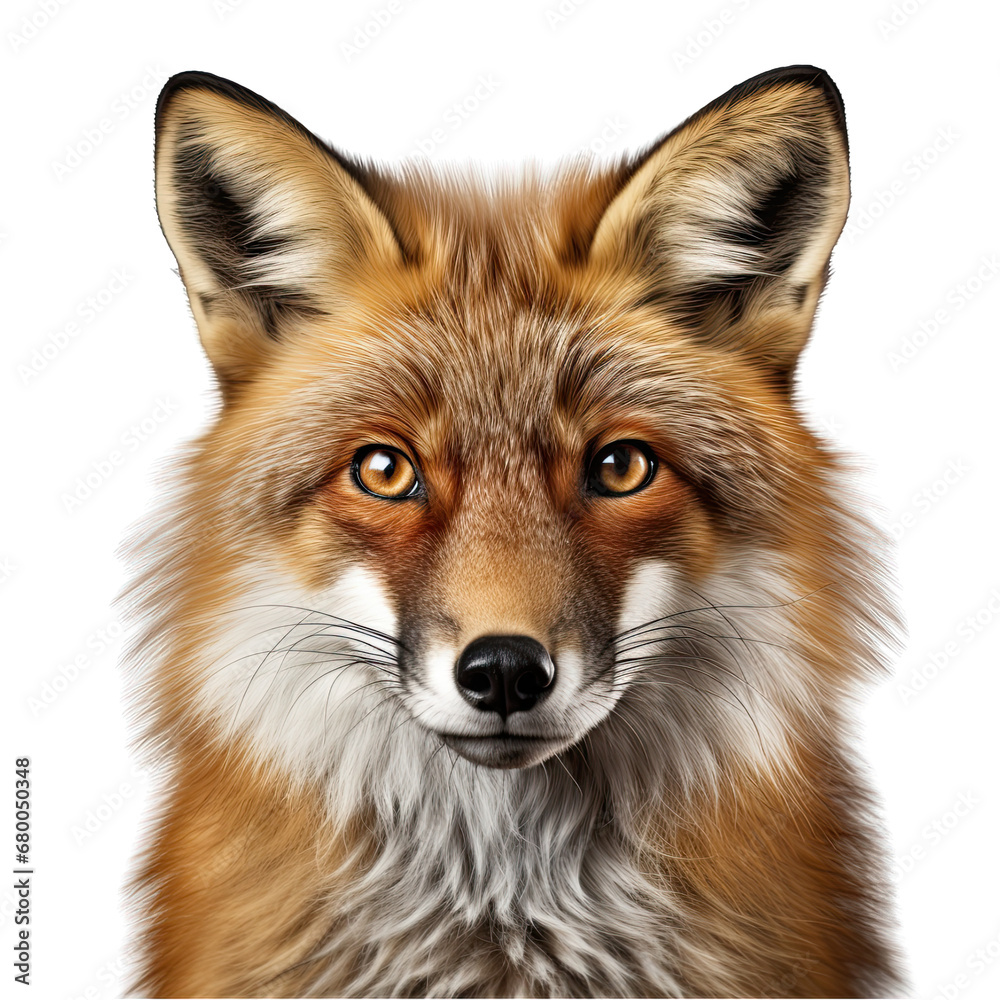 Fox Close-up Isolated on Transparent or White Background, PNG