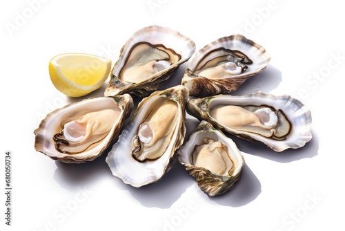 Fresh Open Oysters With Lemon On White Background