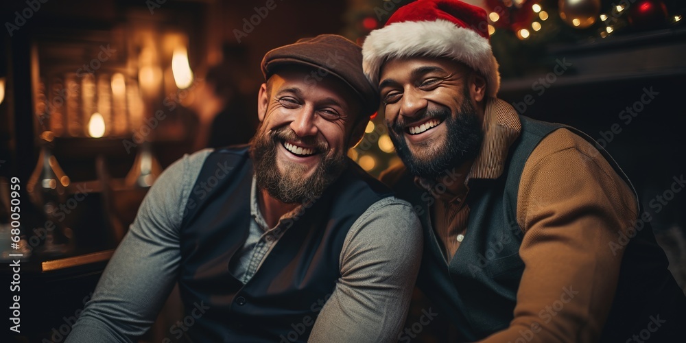 Two best friends on Christmas Eve, Happy New Year. Theme of celebration, friendship, Generative AI Two best friends on Christmas Eve, Happy New Year. Theme of celebration, friendship, Generative AI