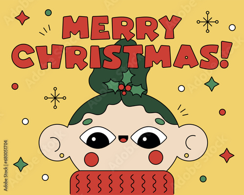 Vector cute cartoon christmas greeting card poster banner