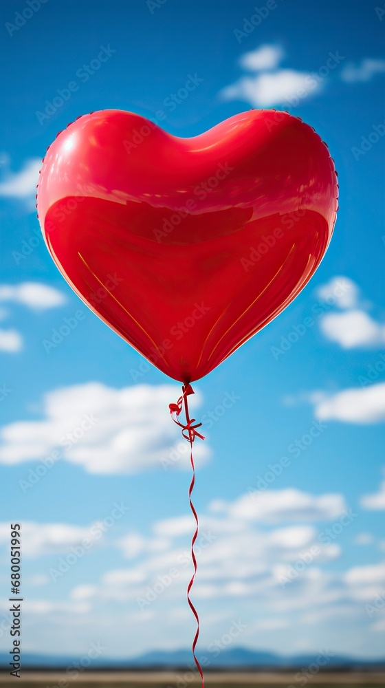 A heart shaped Ballon floating in sky, valentines day Banner, Happy Valentines day