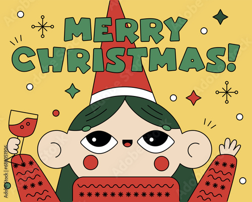 Vector cute cartoon christmas greeting card poster banner