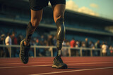 Runner With Prosthetic Legs Waits On Racing Track