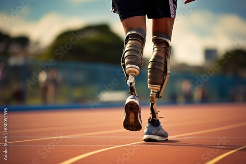 Runner With Prosthetic Legs Waits On Racing Track © Anastasiia
