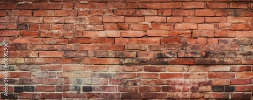 Panorama Of Old Red Brick Wall Background. Сoncept Urban Decay Photography, Vintage Aesthetics, Textured Surfaces, Architectural Details, Industrial Charm