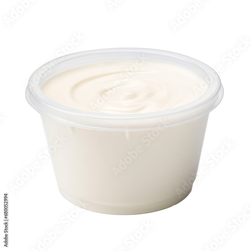 mayonnaise,white plastic container of mayonnaise sauce dip isolated on transparent background,transparency  photo