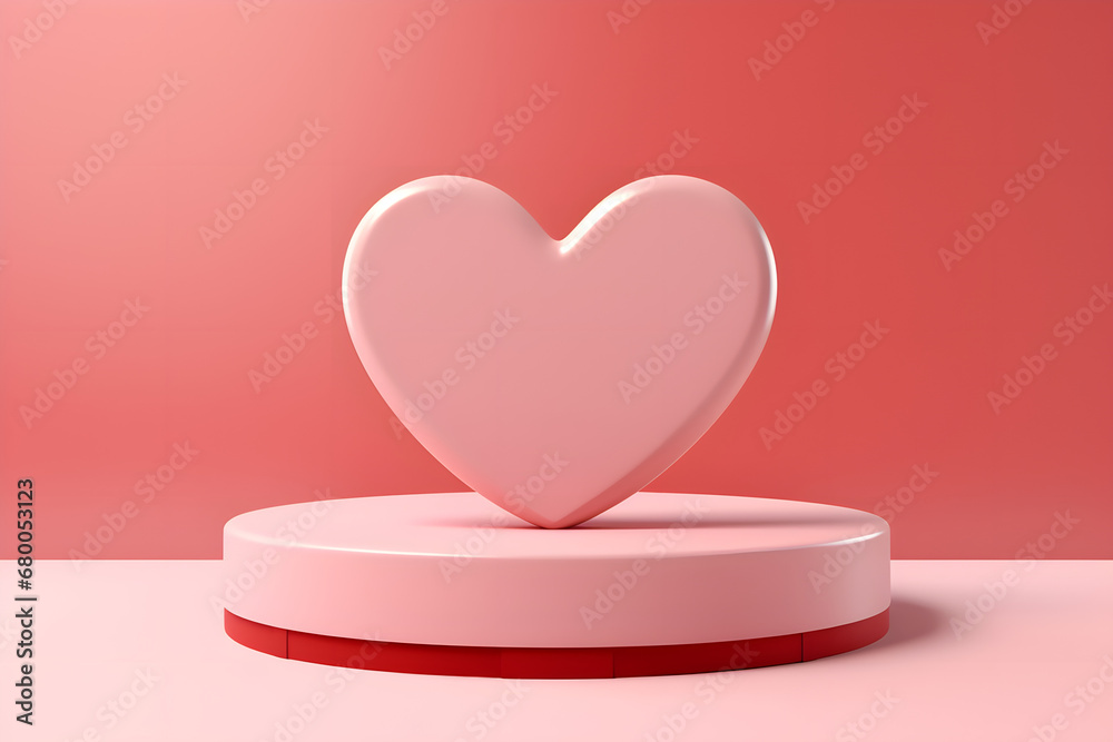Valentine s Day display with heart shaped 3D podiums featuring pink and white colors
