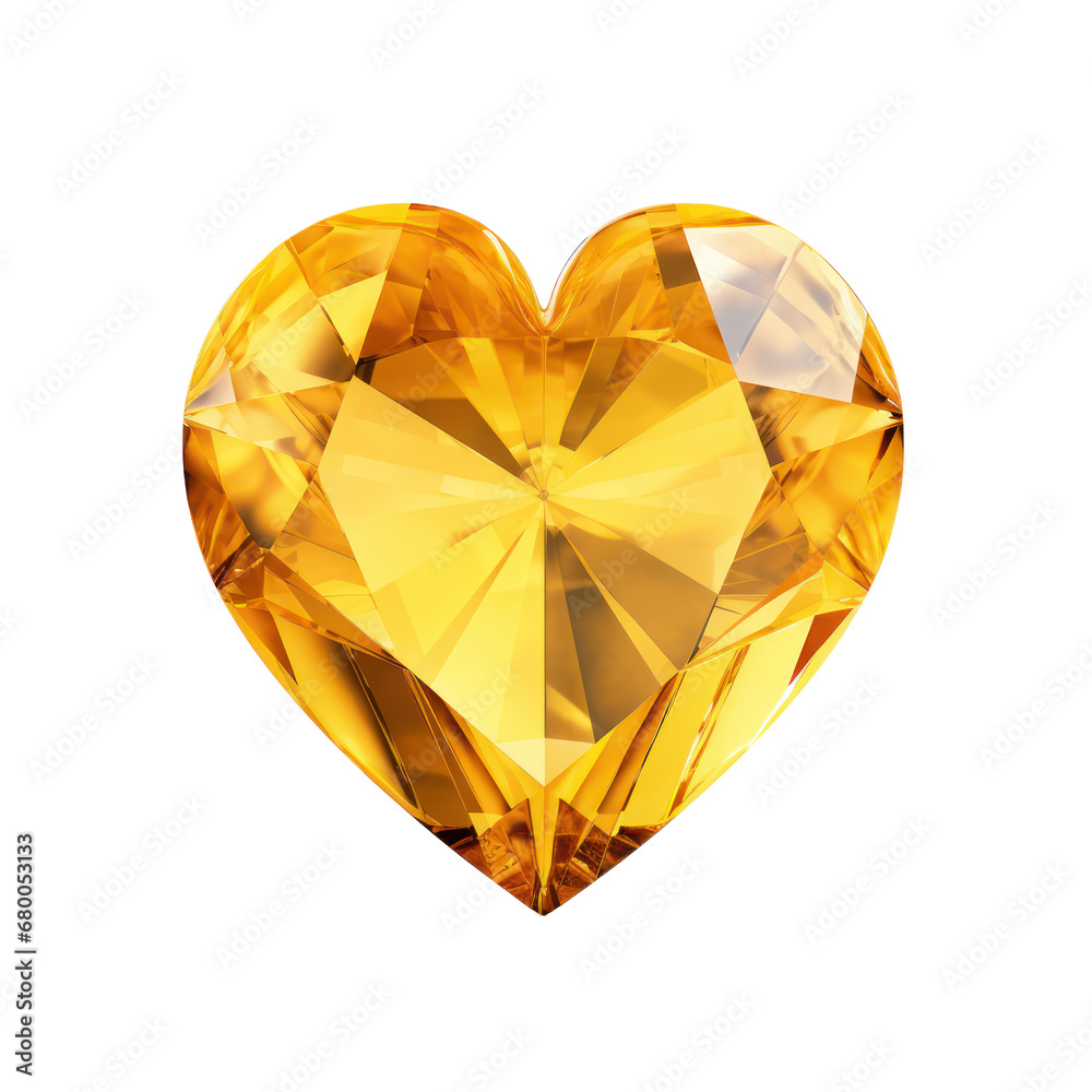 Yellow heart diamond isolated on transparent background,transparency 