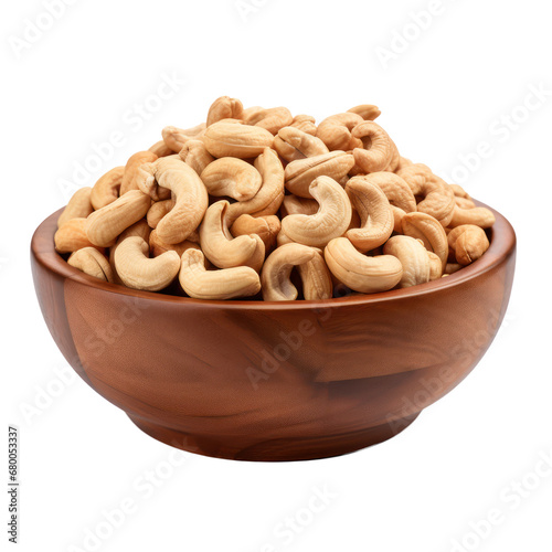 Cashew nuts,Wooden bowl of cashew nuts isolated on transparent background,transparency 