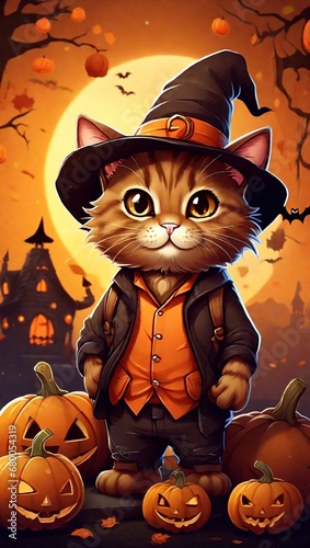 halloween cat with pumpkin