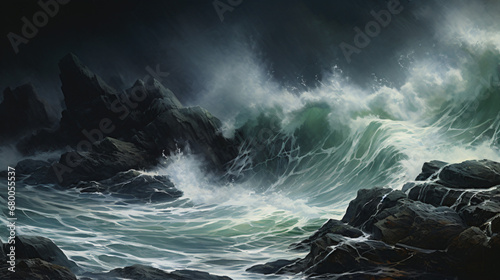 Stormy sea wave with foamy splash