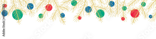 Border with fir branches and Christmas balls